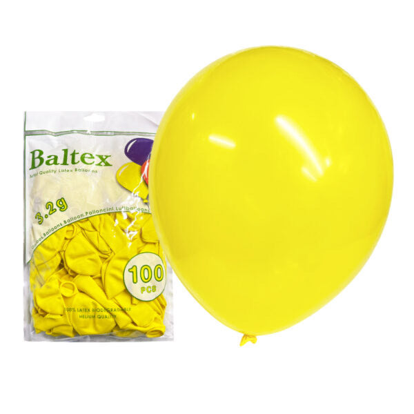 100pcs 12″ 2.8g Baltex Standard Yellow Latex Balloon