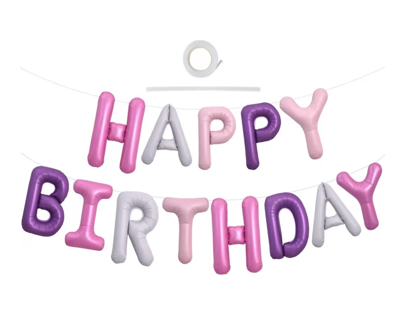 Pink, Light Purple, Purple Happy Birthday Foil Balloon Banner