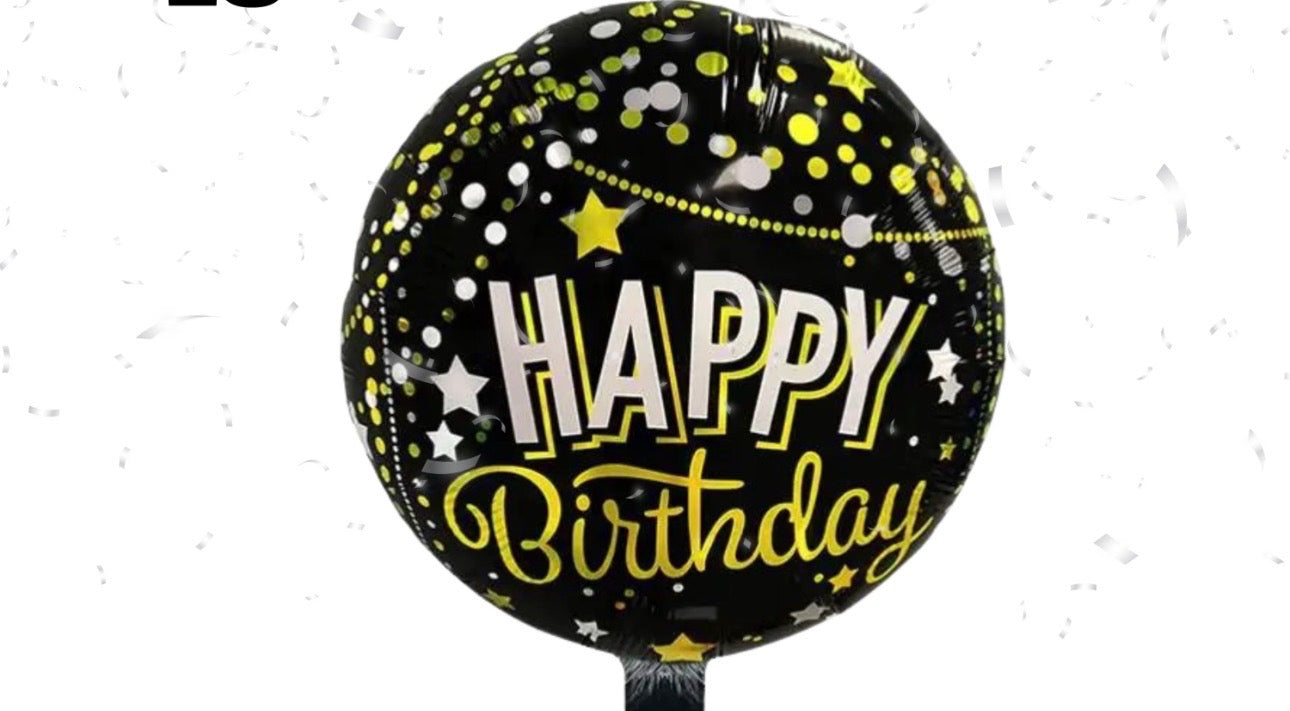 18" Round Black Happy Birthday Foil Balloon