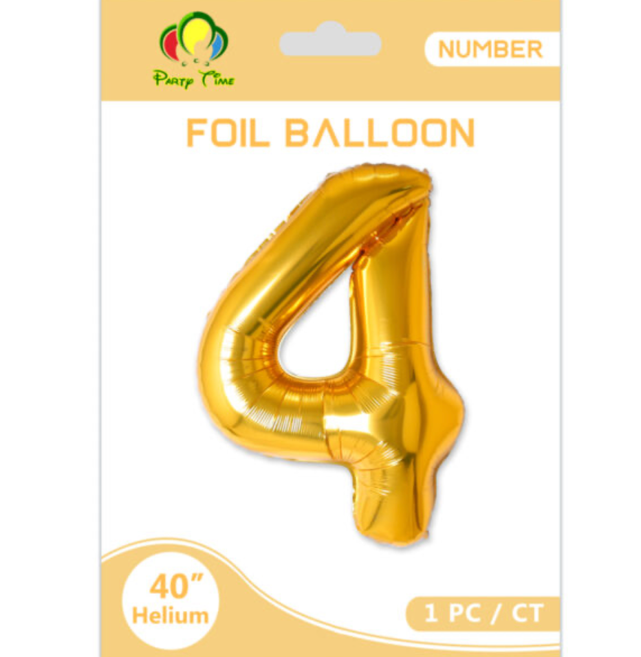 40" Number 4 Foil Ballon Gold