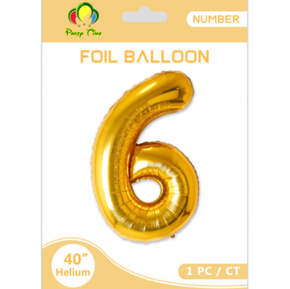 40" Number 6 Foil Balloon Gold