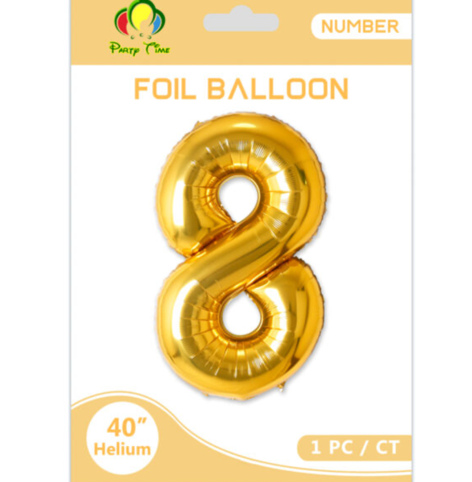 40" Number 8 Foil Balloon Gold