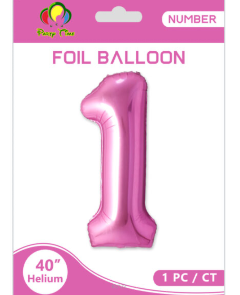 40" Number 1 Foil Balloon Pink