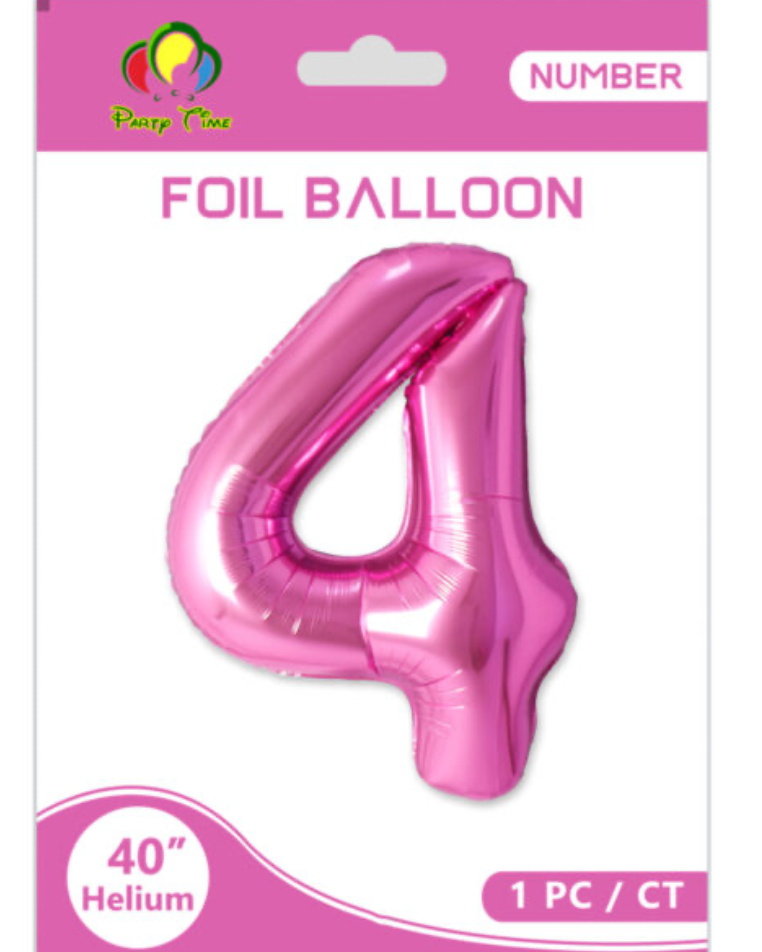 40" Number 4 Foil Balloon Pink