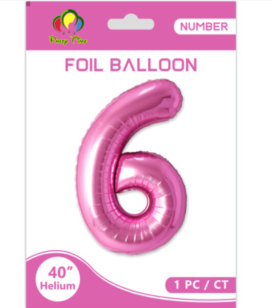 40" Number 6 Foil Balloon Pink