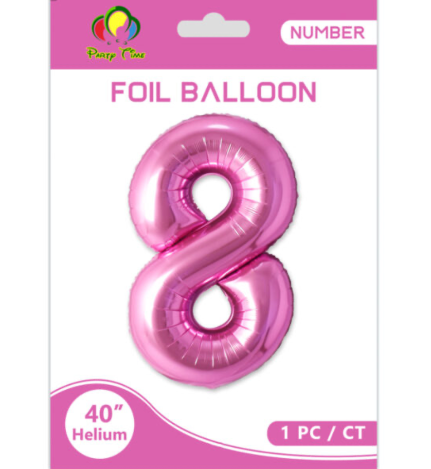 40" Number 8 Foil Balloon Pink