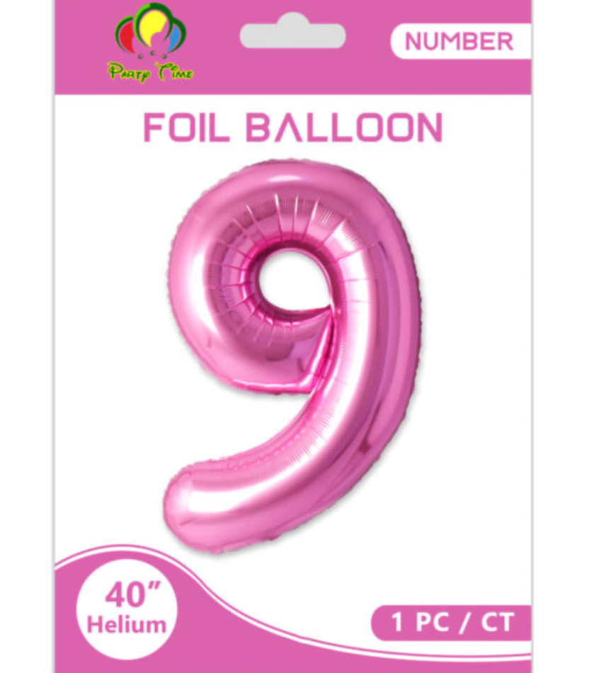 40 Number 9 Foil Ballon Pink
