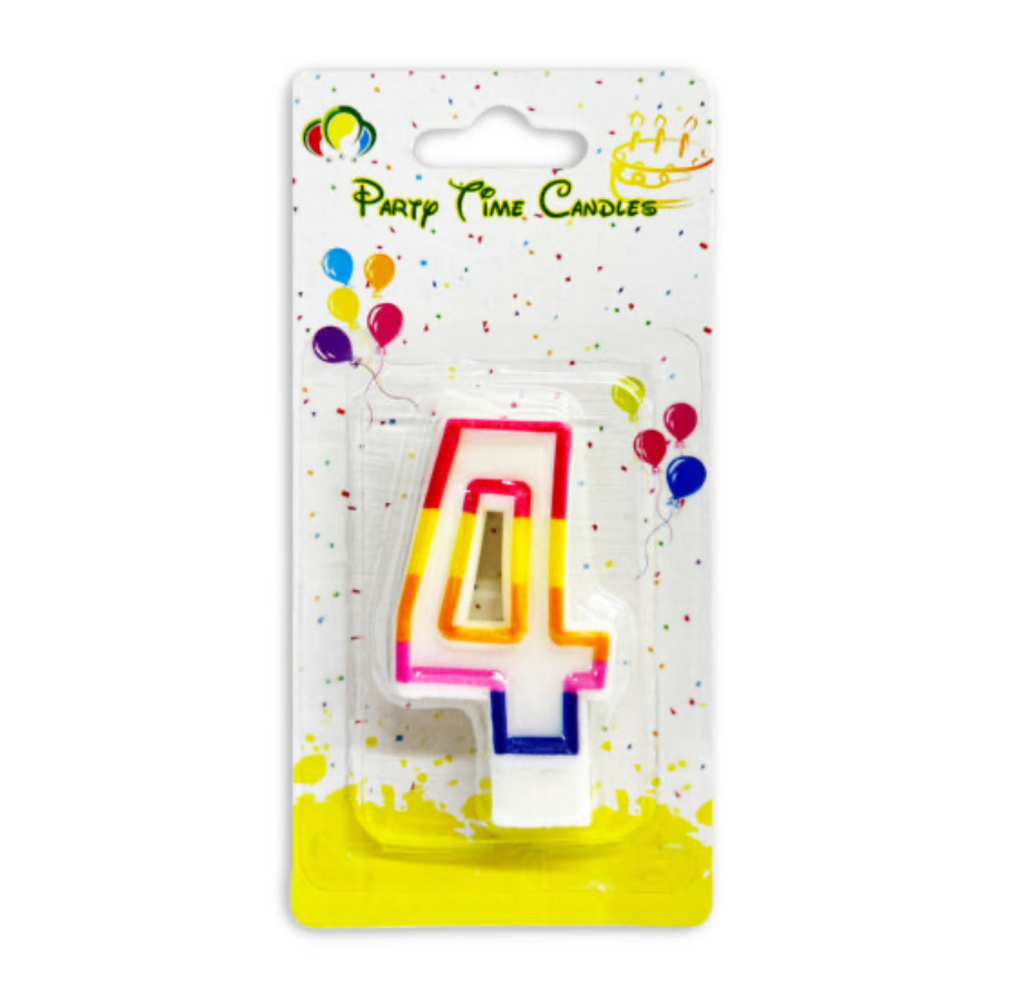 Number 4 Candle Multicolor Birthday Candle