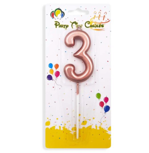 Number 3 Candle Rose Gold Birthday Candle