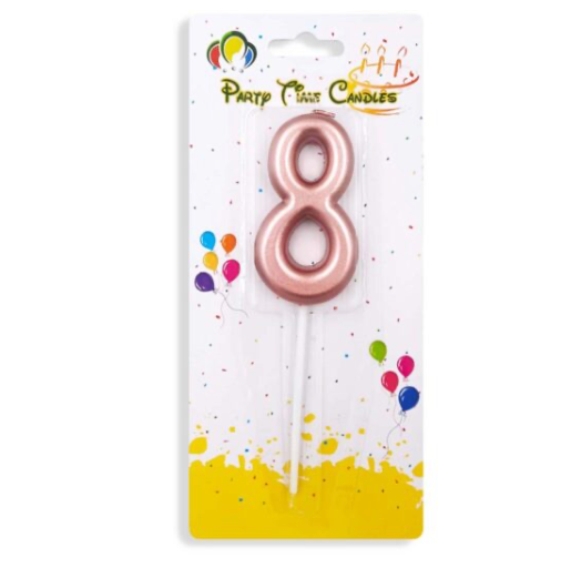 Number 8 Candle Rose Gold Birthday Candle