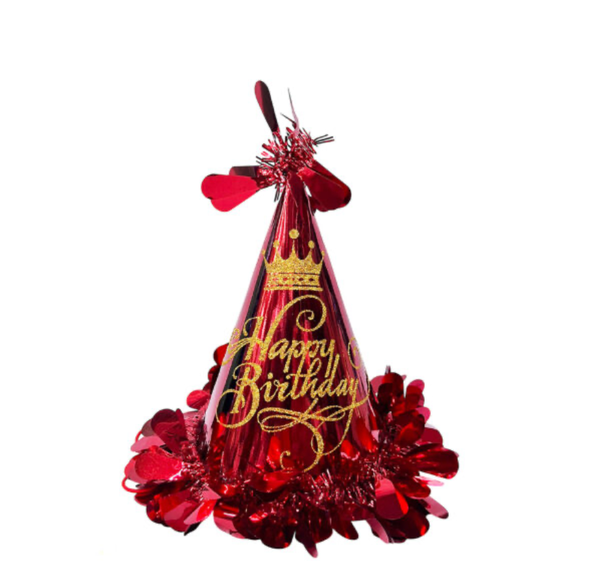 1pc 20cm Shiny Red Happy Birthday Party Hats, Party Favors