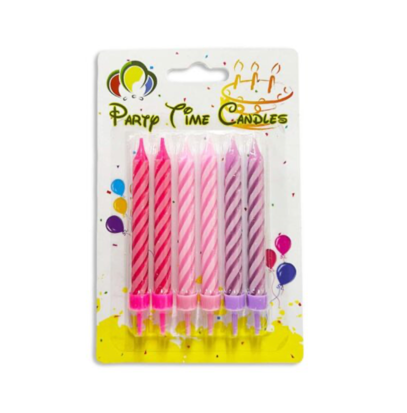 6pcs Spiral Birthday Candles Pink, Dark Pink & Purple
