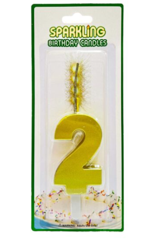 Number 2 Sparkling Candles Gold
