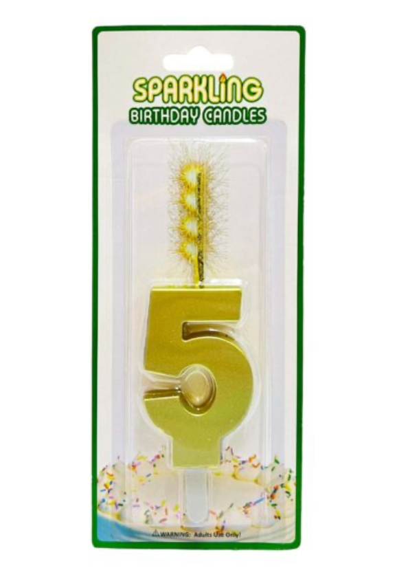 Number 5 Sparkling Candles Gold