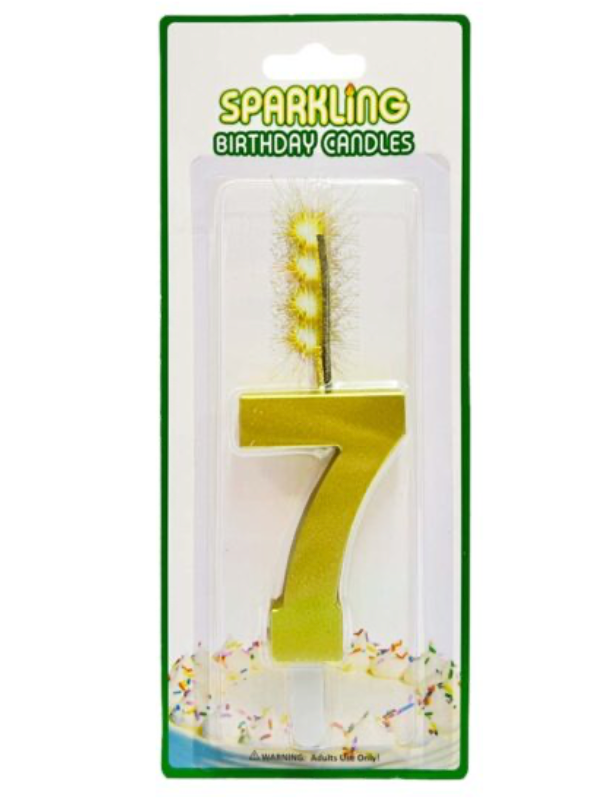 Number 7 Sparkling Candles Gold
