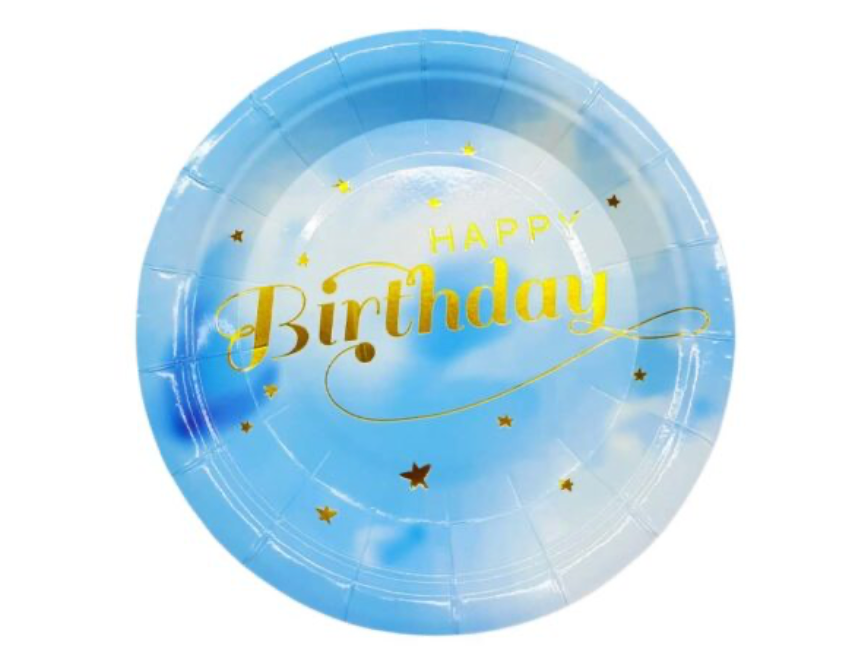 6-Pieces 7″ Happy Birthday Paper Plates Gradient Blue