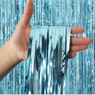 Light Blue Shiny Foil Fringe Curtains