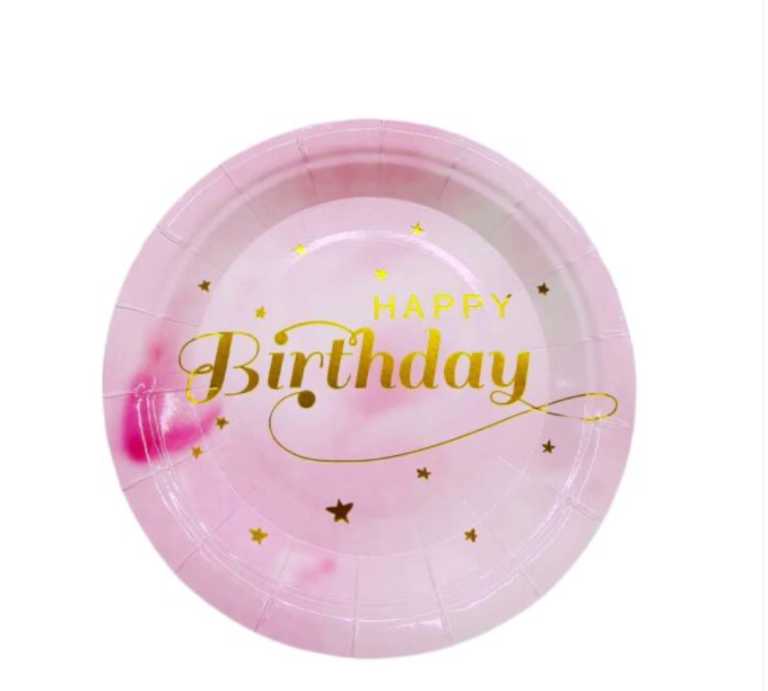 6-Pieces 7″ Happy Birthday Paper Plates – Gradient Pink