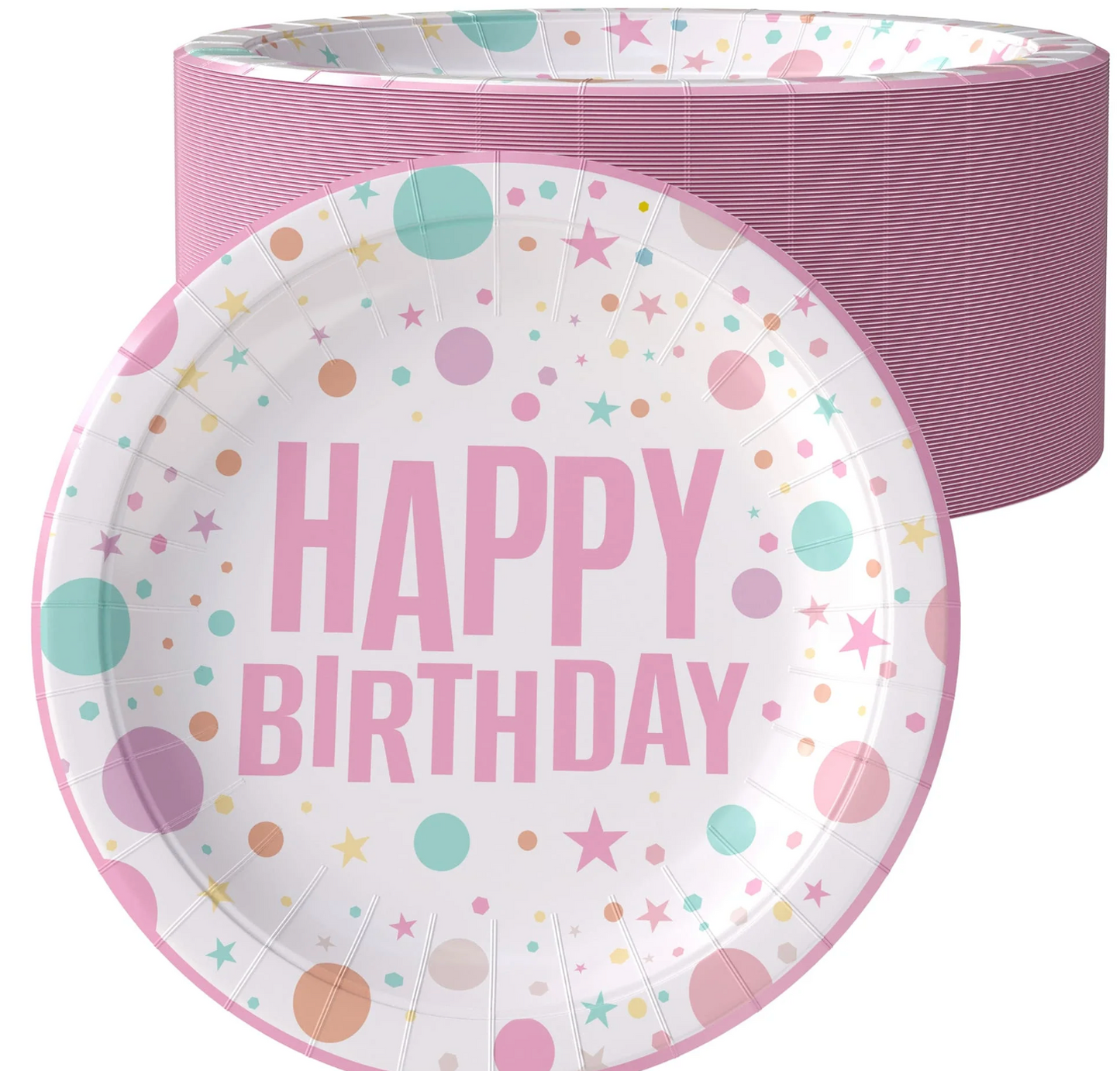 7" Pink Birthday Print Paper Plate