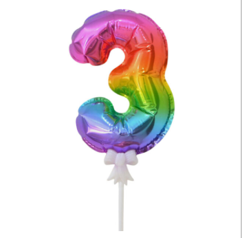 7" Auto Inflate Rainbow 3 Cake Topper
