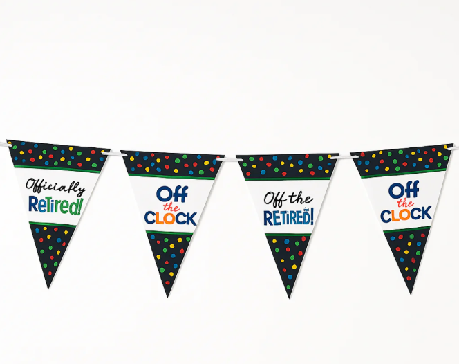 "Off the Clock" Retirement Pennant Banner