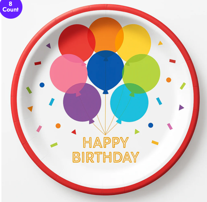Rainbow Balloon Birthday Paper Plate
