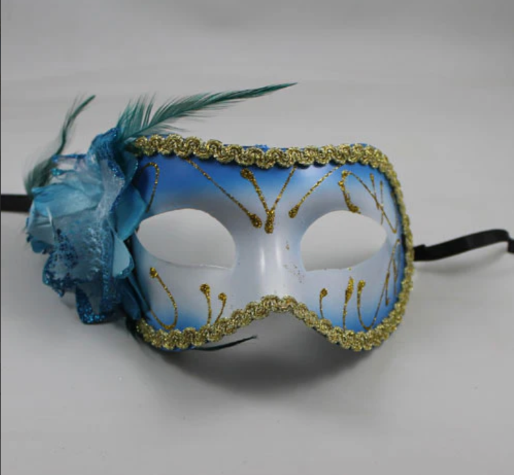 Turquoise Venetian Flower Masquerade Mask