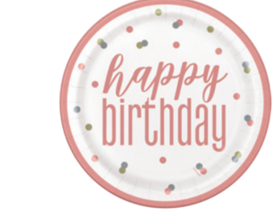 Rose Gold Happy Birthday Paper Plate