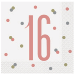 Rose Gold 16th Birthday Luncheon Napkin