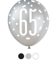 65th Birthday 6Ct Latex Balloons