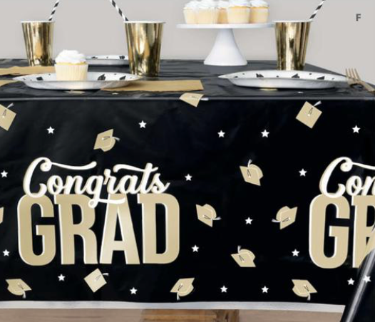 Back and Gold Congrats Grad Table Cover