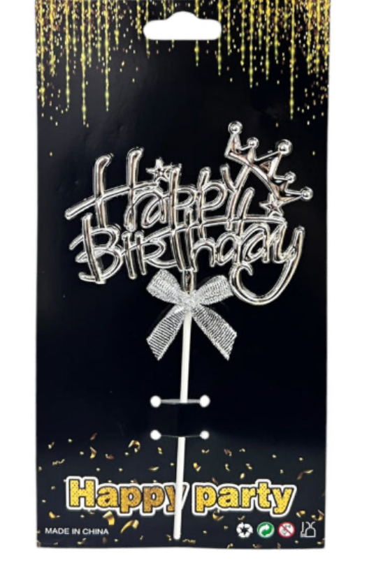 1pc Happy Birthday Cake Topper, Silver1pc Happy Birthday Cake Topper, Silver