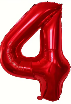 32" Red Number 4 Foil Balloon