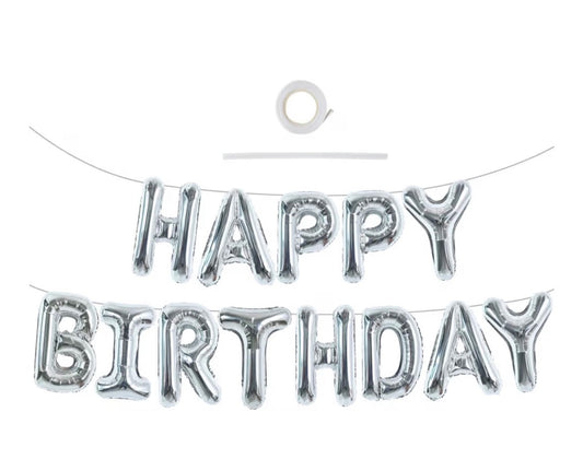 Silver Happy Birthday Foil Balloon Banner