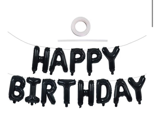 Black Happy Birthday Foil Balloon Banner