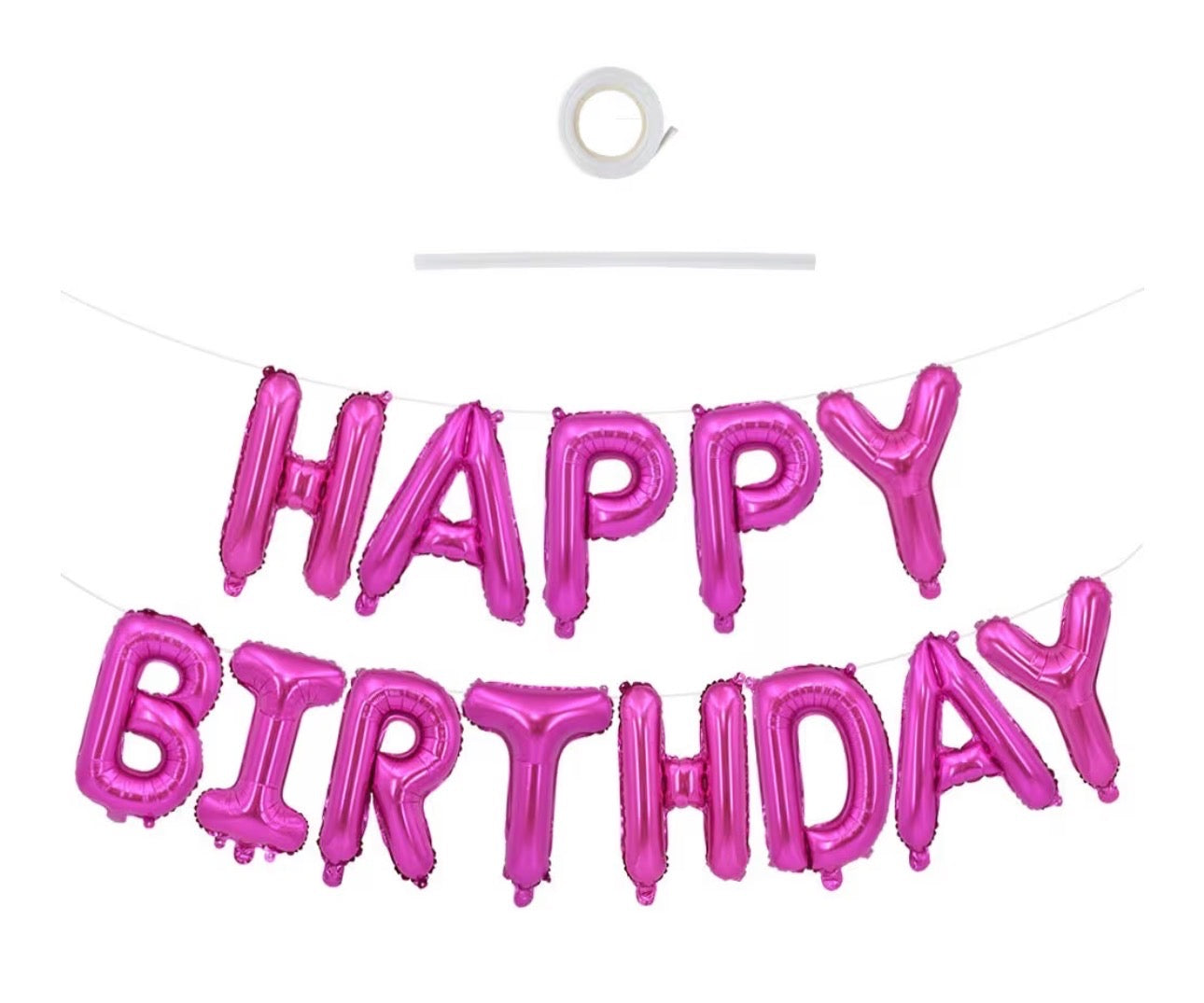Hot Pink Happy Birthday foil Balloon Banner