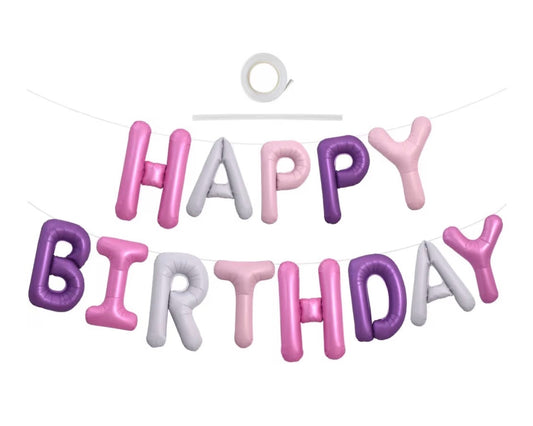 Pink, Light Purple, Purple Happy Birthday Foil Balloon Banner
