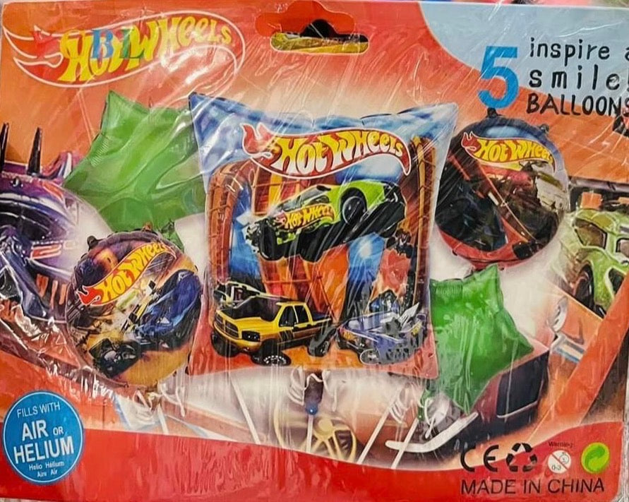 5 pcs Hot Wheels  Foil Balloon set