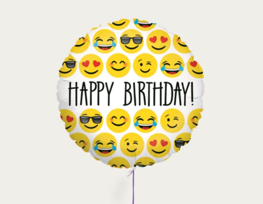 18" Round Emoji Happy Birthday Foil Balloon