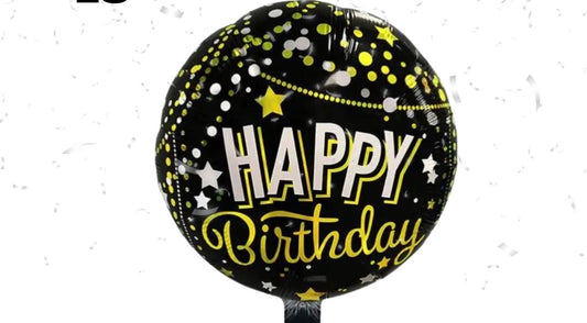 18" Round Black Happy Birthday Foil Balloon