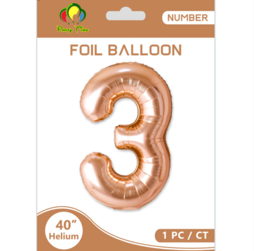 40" Number 3 Foil Balloon Rose Gold