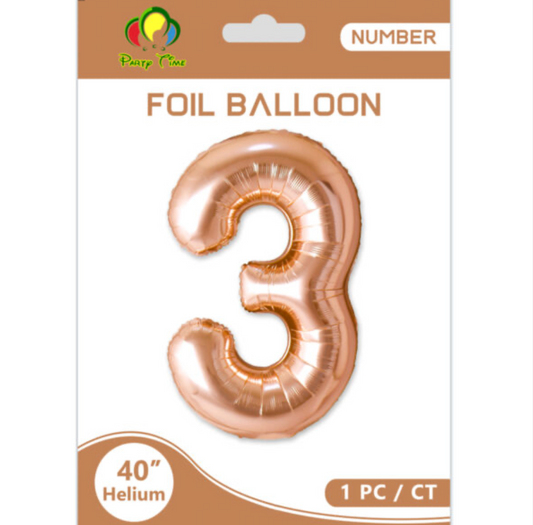 40" Number 3 Foil Balloon Rose Gold