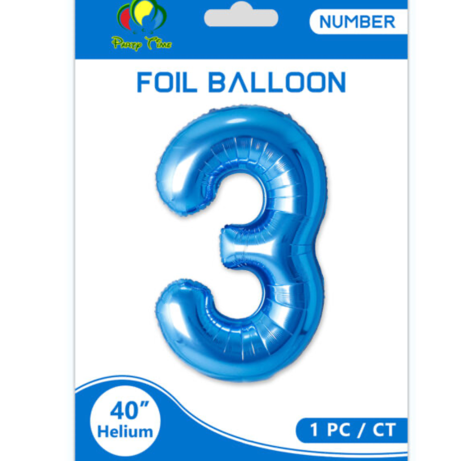 40" Number 3 Foil Balloon Blue