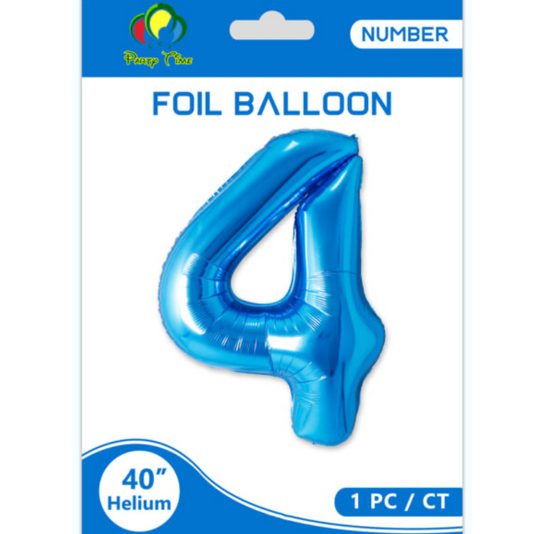 40" Number 4 Foil Balloon Blue