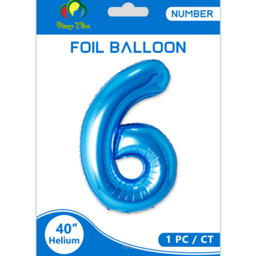 40" Number 6 Foil Balloon Blue