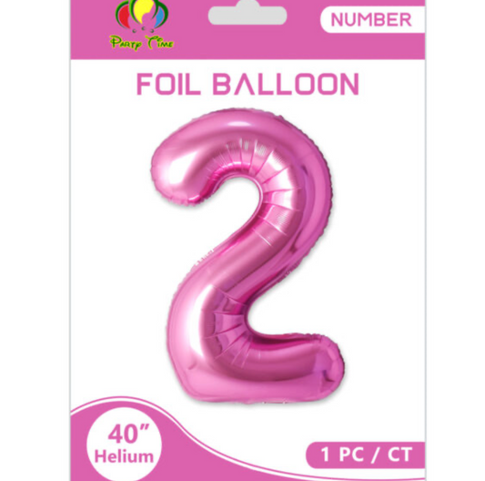 40" Number 2 Foil Balloon Pink