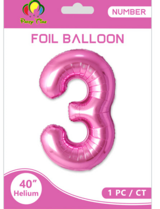 40" Number 3 Foil Ballon Pink