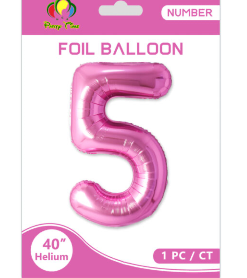 40" Number 5 Foil Balloon Pink