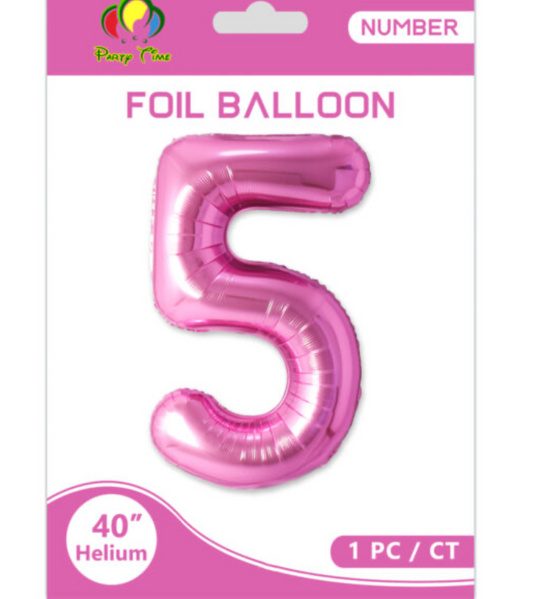 40" Number 5 Foil Balloon Pink