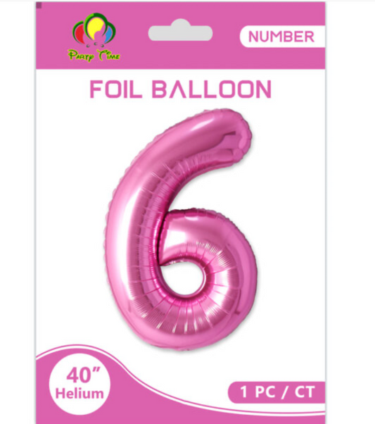 40" Number 6 Foil Balloon Pink